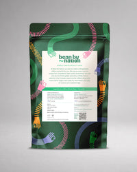 BeanByNation whieky barrel aged coffee packaging back label – Chikmagalur